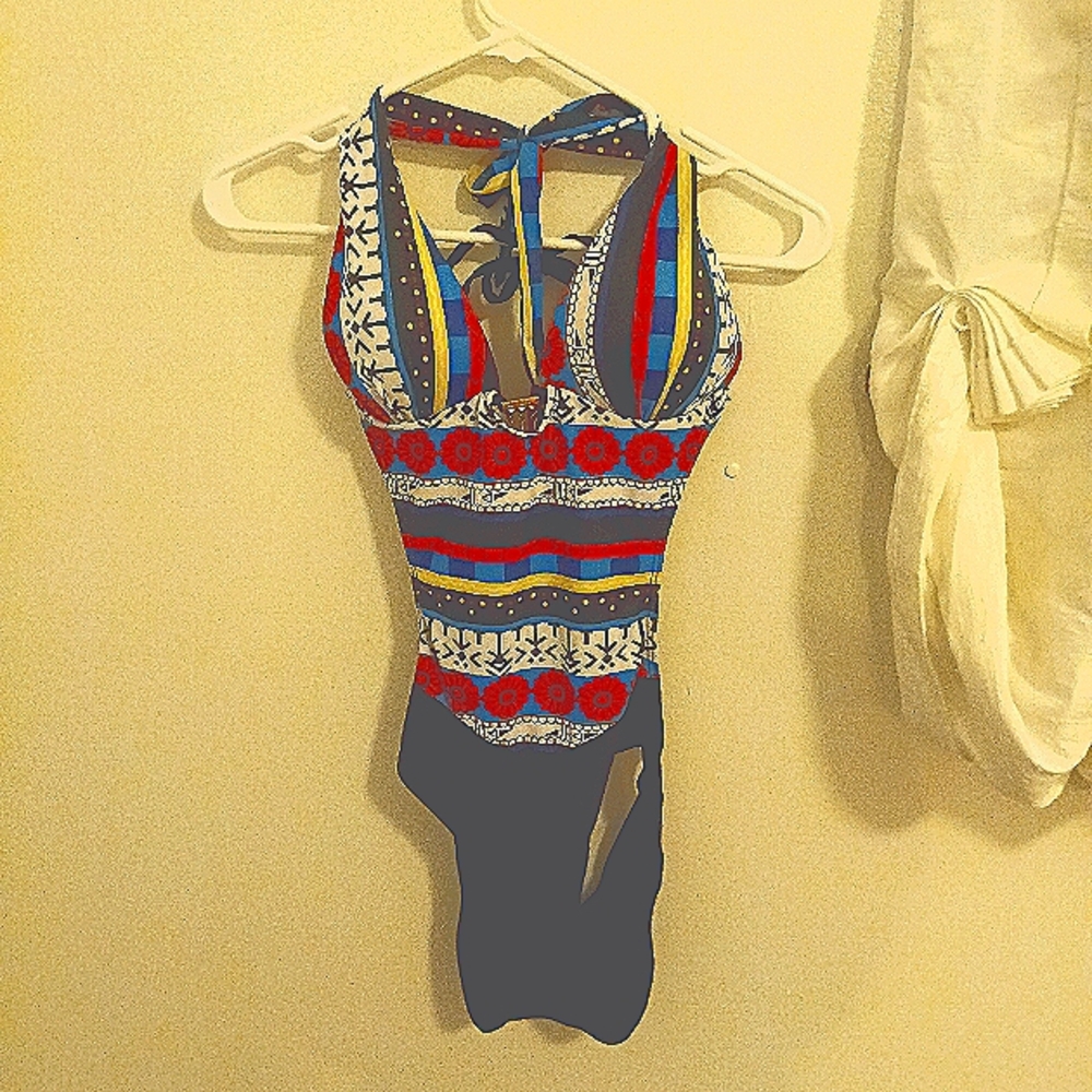 Red and Blue Geometric One Piece Swimsuit